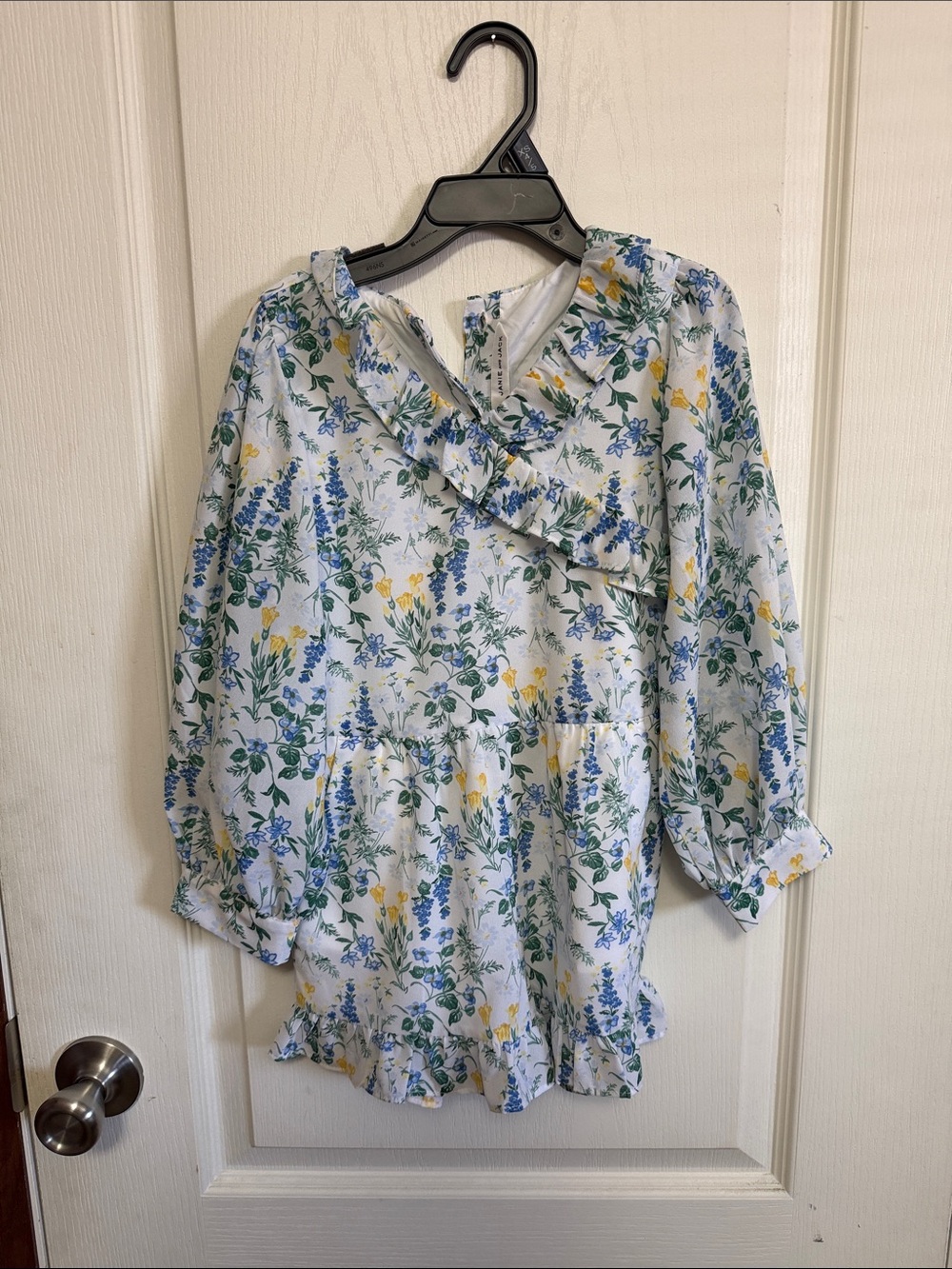 Janie and Jack White Floral Ruffle Dress - Blue and Yellow Flowers